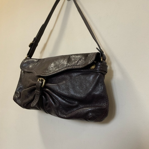 KOOBA Double Buckles Accents Dark Purple Leather Small Shoulder Bag - Picture 3 of 8